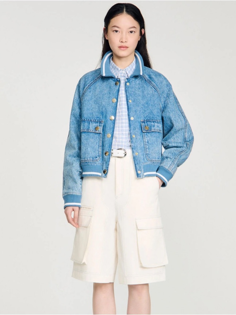 Sandro Rib-Trimmed Denim Jacket
